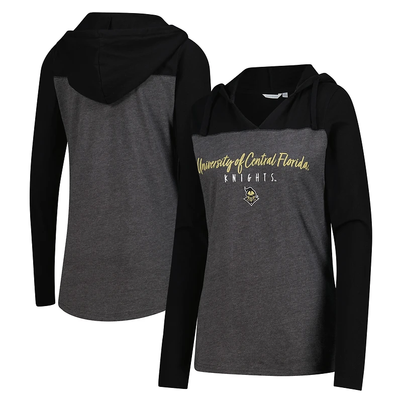 Women's Heather Charcoal UCF Knights Knockout Color Block Hooded V-Neck Long Sleeve T-Shirt