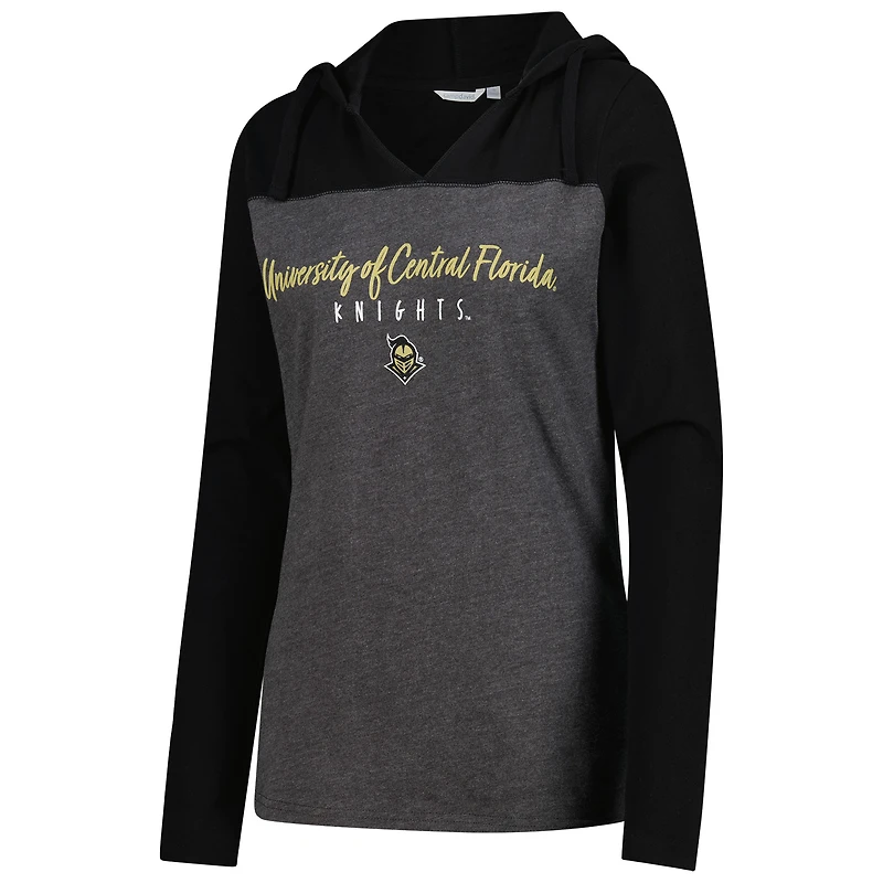 T-shirt à manches longues et col en V blocs de couleur, couleur gris anthracite chiné UCF Knights Knockout, pour femme