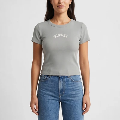 Women's Uscape Apparel  Gray UCF Knights Upside Down Embroidery Ribbed Cropped T-Shirt
