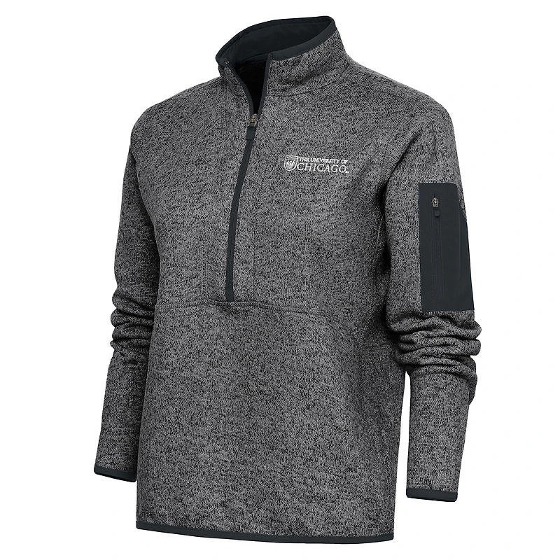 Pull-over demi-zippé Fortune Antigua Heather Charcoal UChicago Maroons pour femme