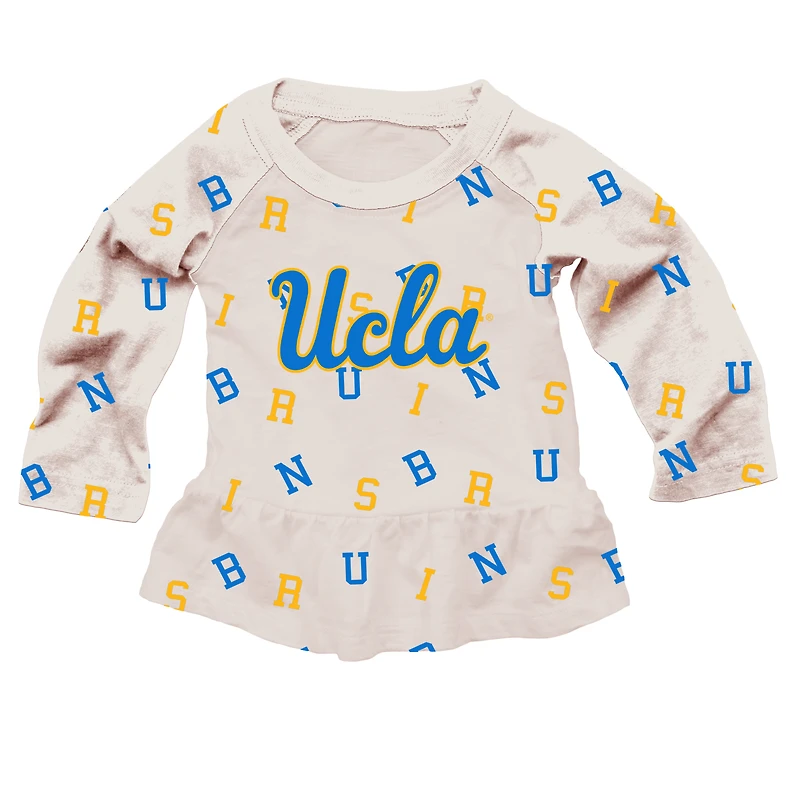 Girls Infant Wes & Willy Oatmeal UCLA Bruins Ruffle Raglan Long Sleeve T-Shirt Leggings Set
