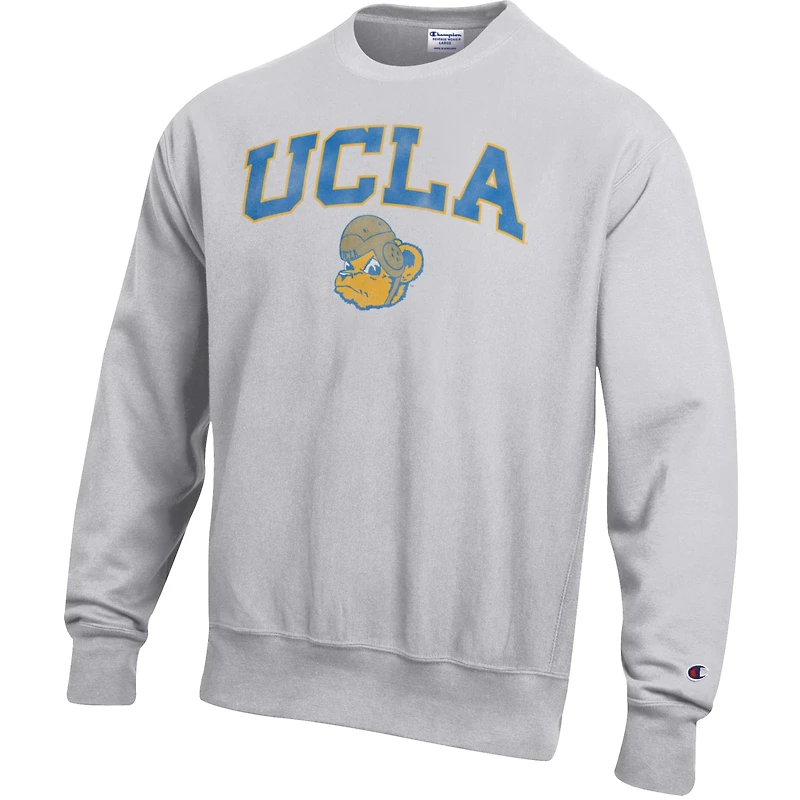 Men's Champion Gray UCLA Bruins Distressed Arch Over Logo Reverse Weave Crew Neck Sweatshirt
