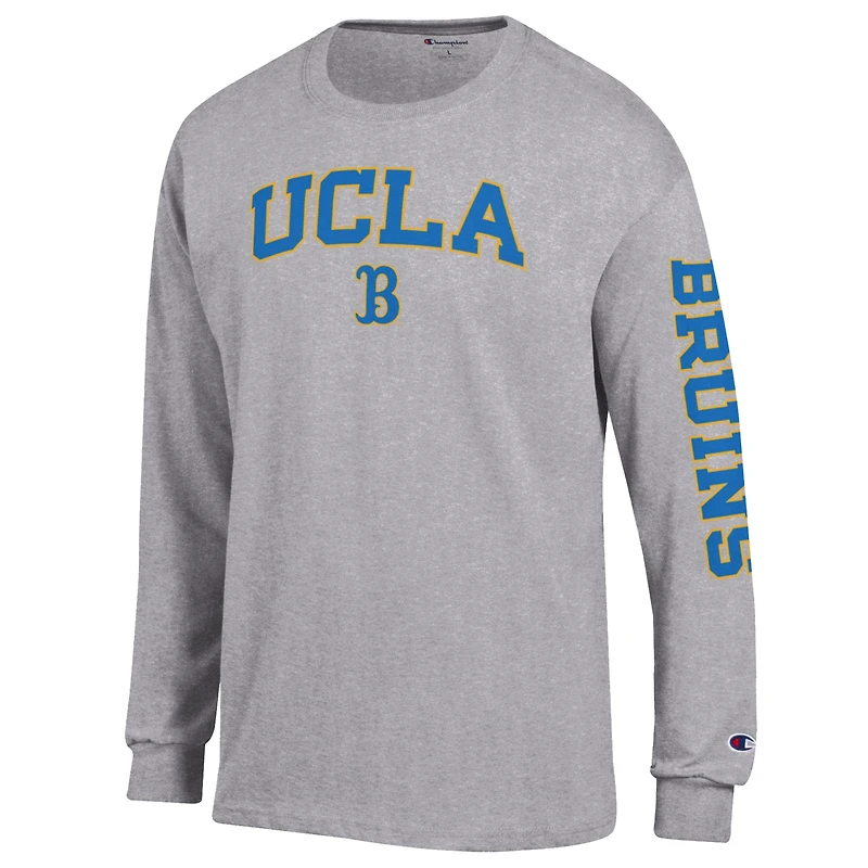 Men's Champion  Heather Gray UCLA Bruins Arch Over Logo 2-Hit Long Sleeve T-Shirt