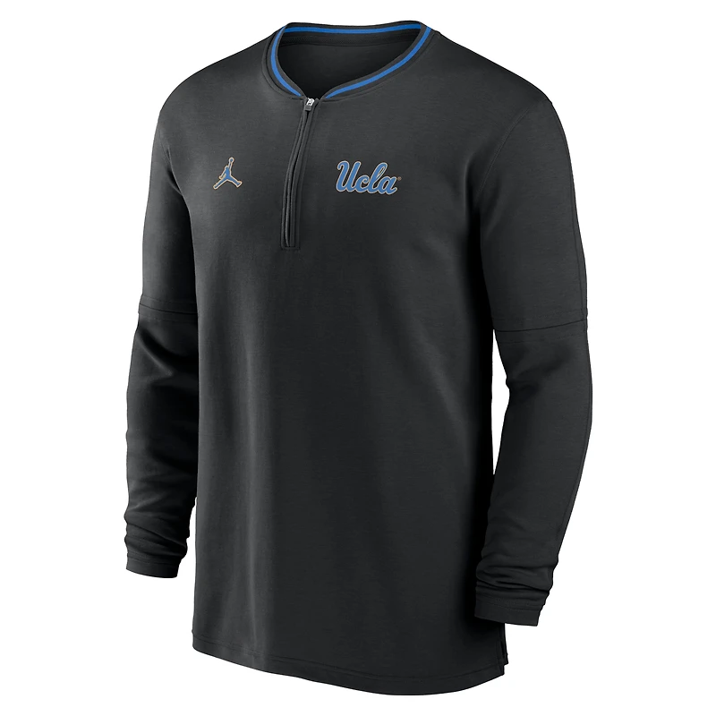 Haut à manches longues demi-zip Jordan Brand noir pour hommes UCLA Bruins 2024 Sideline Coach Performance