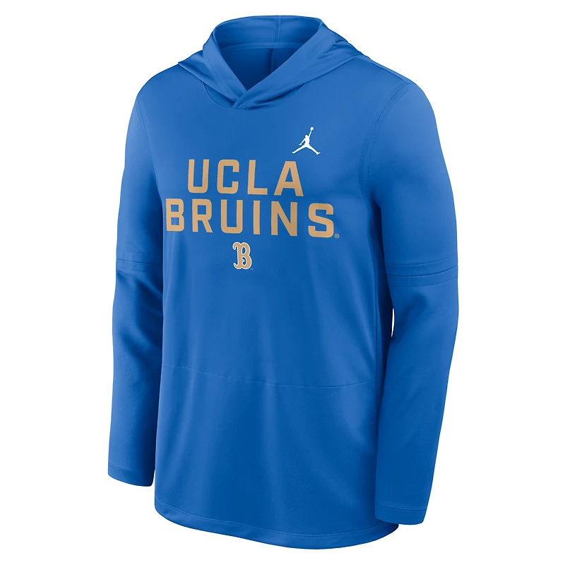 T-shirt à capuche et manches longues Jordan Brand bleu UCLA Bruins 2025 Sideline Dri-FIT pour homme