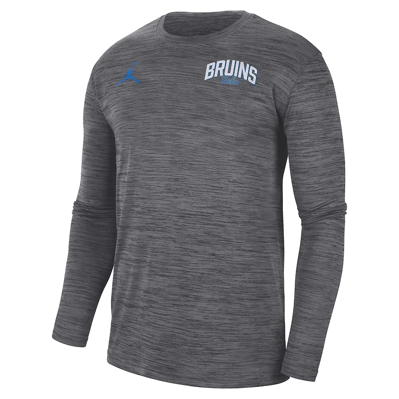 T-shirt à manches longues Jordan Brand pour homme, gris foncé UCLA Bruins Sideline Game Day Velocity Performance