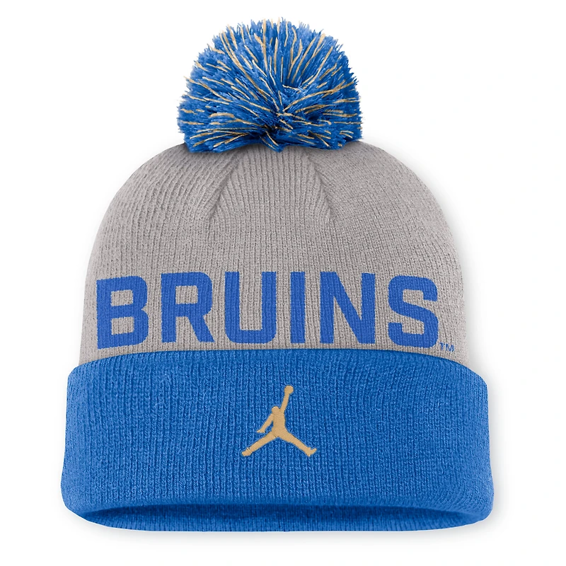 Men's Jordan Brand Gray/Blue UCLA Bruins Primetime Peak Cuffed Knit Hat with Pom