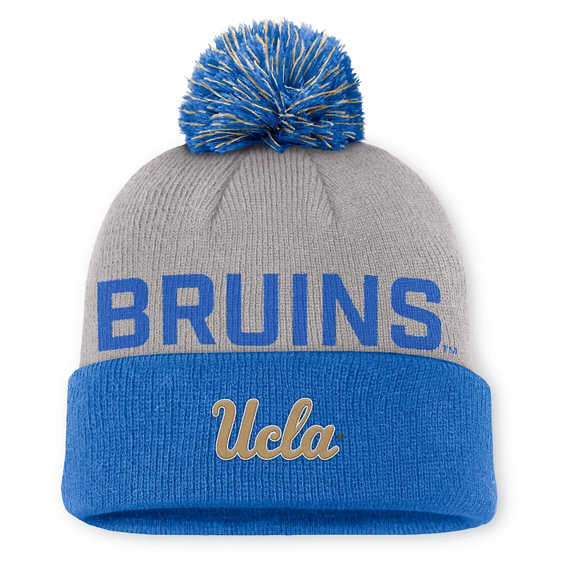 Bonnet en tricot à revers Primetime Peak gris/bleu Jordan Brand pour homme avec pompon UCLA Bruins
