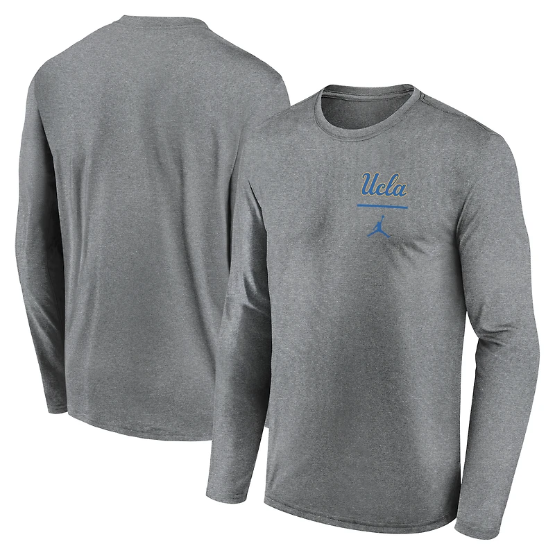 Men's Jordan Brand Heather Gray UCLA Bruins Primary Stack Legend Performance Long Sleeve T-Shirt