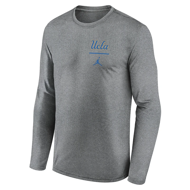 Men's Jordan Brand Heather Gray UCLA Bruins Primary Stack Legend Performance Long Sleeve T-Shirt