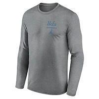Men's Jordan Brand Heather Gray UCLA Bruins Primary Stack Legend Performance Long Sleeve T-Shirt