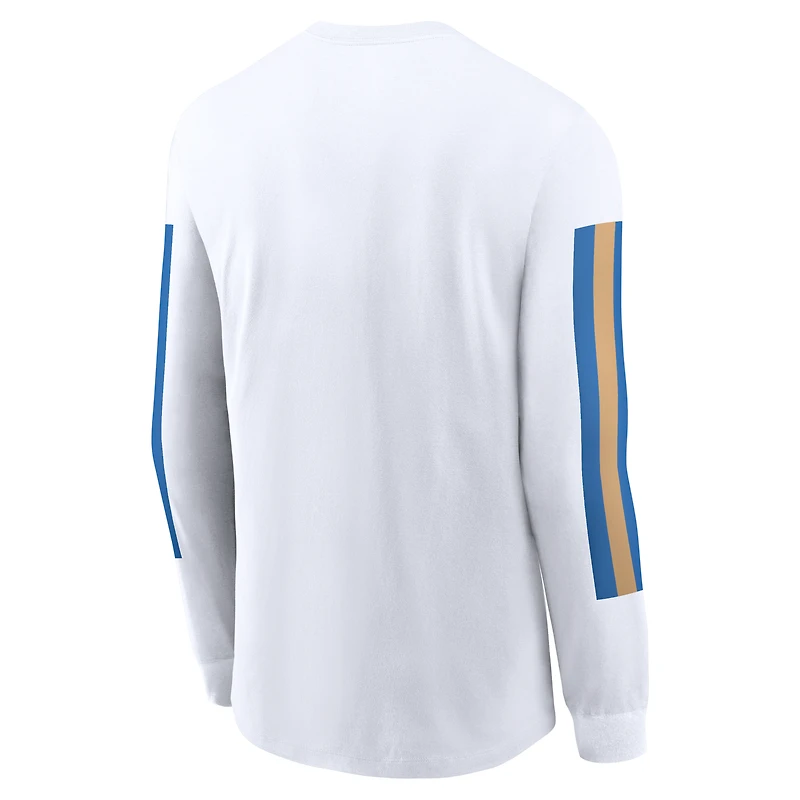T-shirt à manches longues blanc Jordan Brand pour homme avec slogan Local Spirit des Bruins de l'UCLA