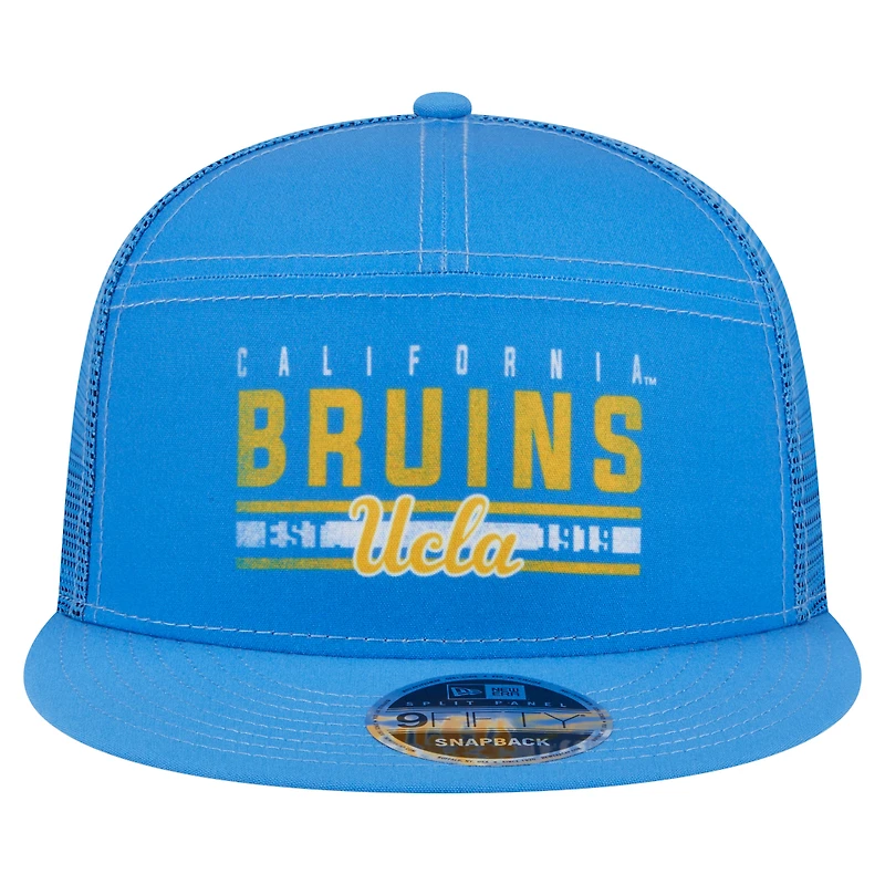 Casquette camionneur New Era bleue à panneau fendu 9FIFTY Snapback des Bruins de l'UCLA pour homme