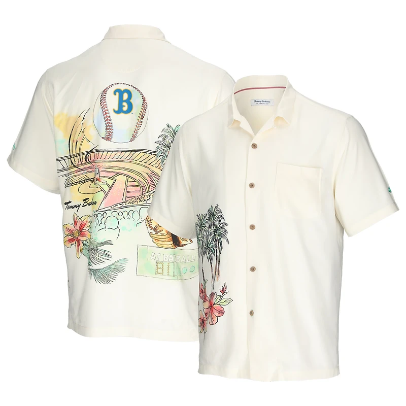 Chemise boutonnée Tommy Bahama Cream UCLA Bruins Paradise Fly Ball Camp pour homme