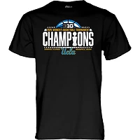T-shirt unisexe bleu 84 noir UCLA Bruins, championnes du tournoi de basketball féminin Big Ten 2026, vestiaire