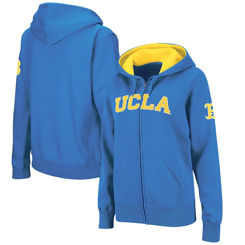 Sweat à capuche zippé bleu UCLA Bruins pour femme, avec nom en arc de cercle