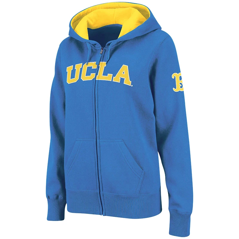 Sweat à capuche zippé bleu UCLA Bruins pour femme, avec nom en arc de cercle