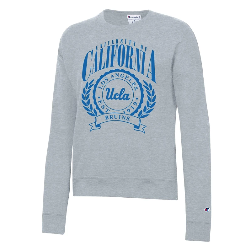Women's Champion Heather Gray UCLA Bruins Academic Crest Powerblend Crewneck Sweatshirt