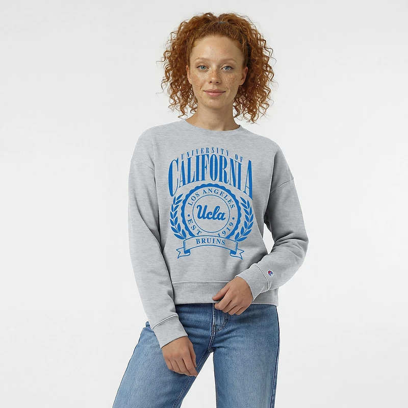 Women's Champion Heather Gray UCLA Bruins Academic Crest Powerblend Crewneck Sweatshirt