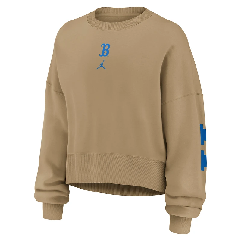 Women's Jordan Brand Tan UCLA Bruins Oversized Phoenix 2-Hit Pullover Sweatshirt