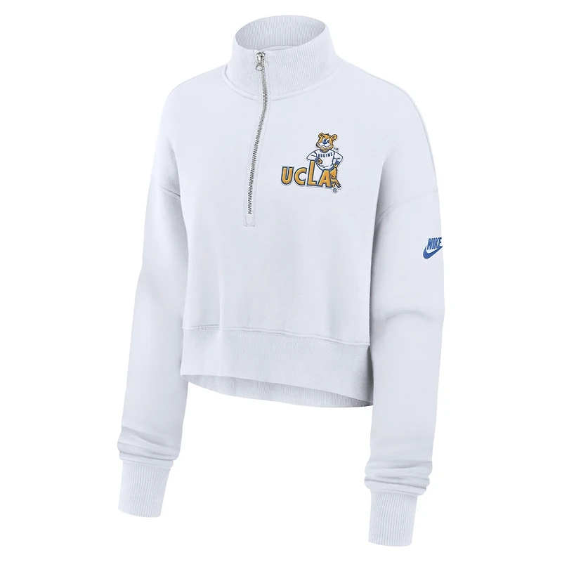 Sweat-shirt Nike blanc à demi-zip avec logo surélevé UCLA Bruins Legacy pour femme