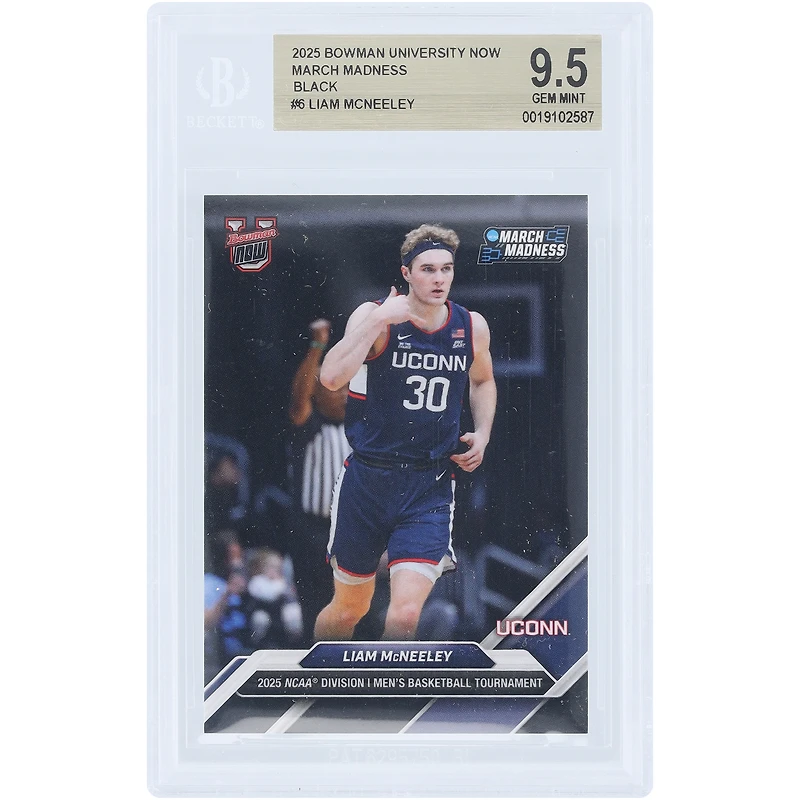 Liam McNeeley UConn Huskies 2025 Bowman University Now March Madness Black #6 BGS Authenticated 9.5 Card
