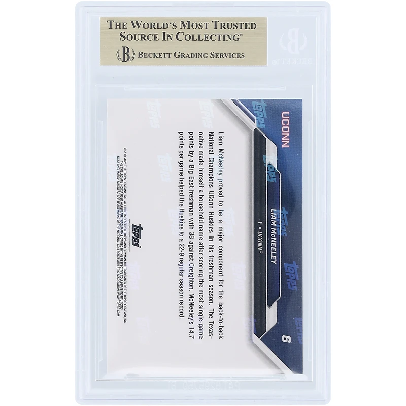 Liam McNeeley UConn Huskies 2025 Bowman University Now March Madness Black #6 BGS Authenticated 9.5 Card