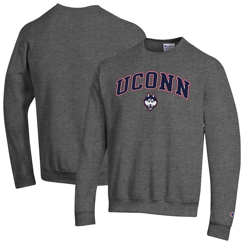 Sweat-shirt à capuche avec logo Arch Over Champion Heather Charcoal UConn Huskies pour homme