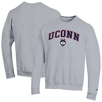 Sweat-shirt à capuche Champion Heather Grey UConn Huskies pour homme avec logo Arch Over