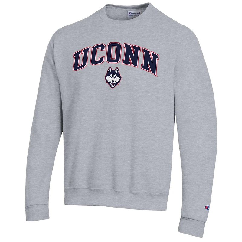 Sweat-shirt à capuche Champion Heather Grey UConn Huskies pour homme avec logo Arch Over