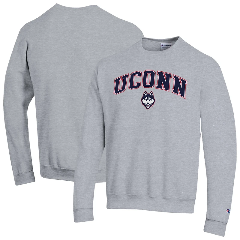 Men's Champion Heather Gray UConn Huskies Arch Over Logo Pullover Sweatshirt