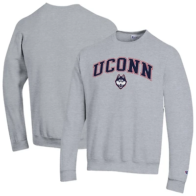 Men's Champion  Heather Gray UConn Huskies Arch Over Logo Pullover Sweatshirt