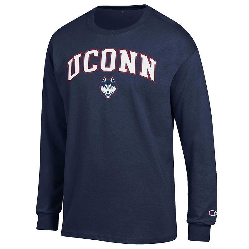 Men's Champion  Heather Gray UConn Huskies Arch Over Logo Long Sleeve T-Shirt