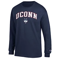 Men's Champion  Heather Gray UConn Huskies Arch Over Logo Long Sleeve T-Shirt