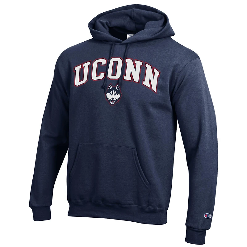 Sweat à capuche en polaire avec logo arqué Champion Navy UConn Huskies pour homme