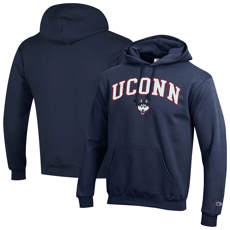 Sweat à capuche en polaire avec logo arqué Champion Navy UConn Huskies pour homme