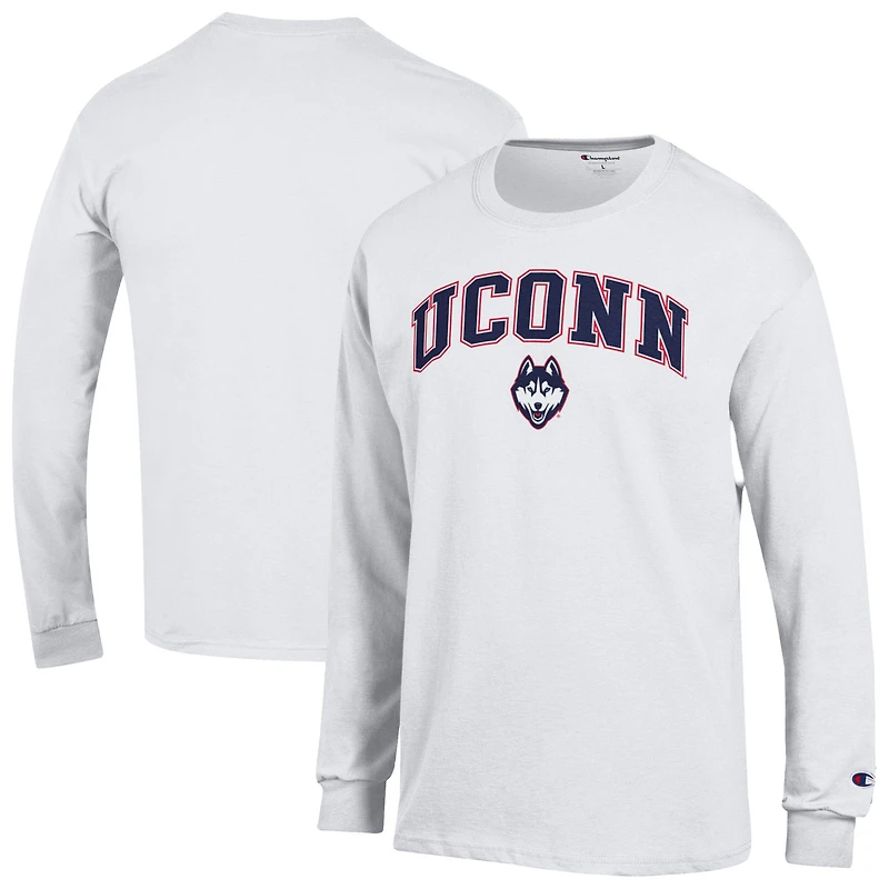 Men's Champion Heather Gray UConn Huskies Arch Over Logo Long Sleeve T-Shirt