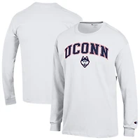 T-shirt à manches longues blanc Champion UConn Huskies avec logo Arch Over pour homme