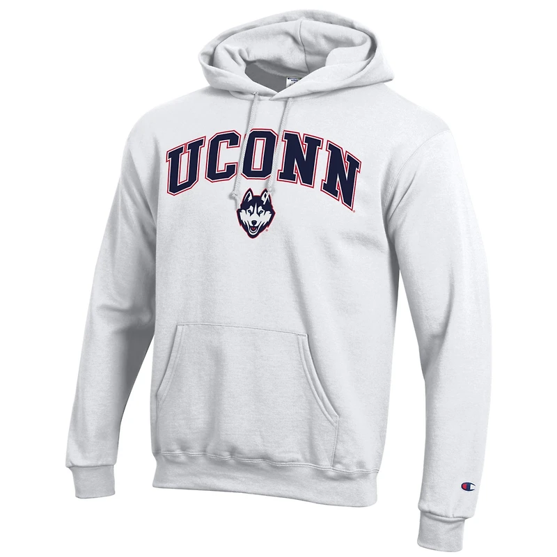 Sweat à capuche en polaire avec logo arqué Champion White UConn Huskies pour homme