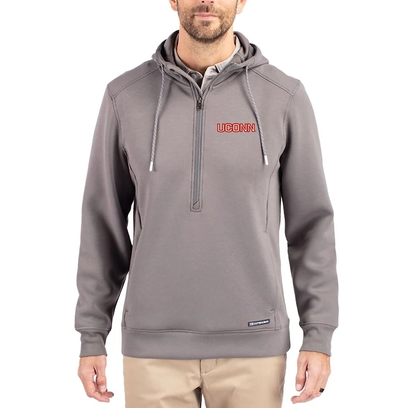 Men's Cutter & Buck Gray UConn Huskies Roam Eco Recycled Half-Zip Pullover Hoodie