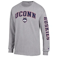Men's Champion  Heather Gray UConn Huskies Arch Over Logo 2-Hit Long Sleeve T-Shirt