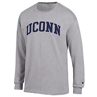 T-shirt à manches longues Champion gris chiné UConn Huskies Basic Arch pour homme