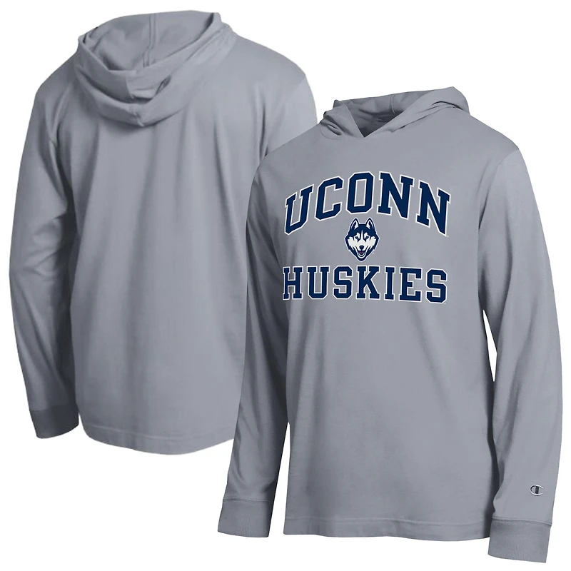 T-shirt à capuche manches longues Champion Heather Gray UConn Huskies High Motor All-Star pour homme