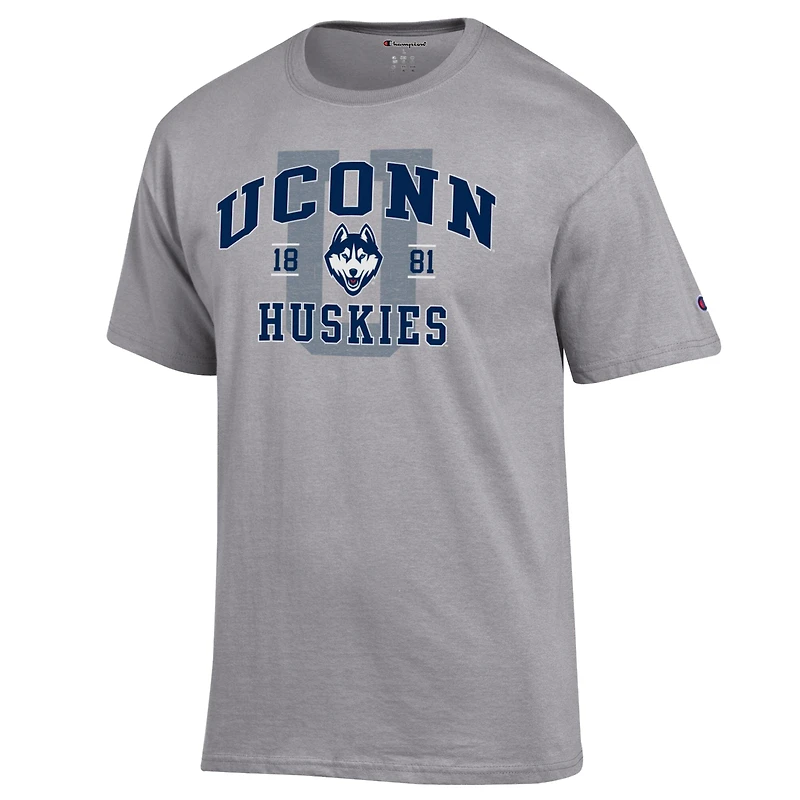 T-shirt universitaire Champion Heather Gray UConn Huskies pour hommes