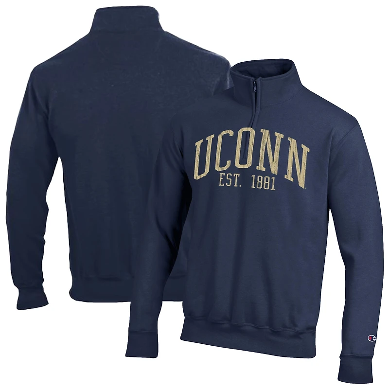 Pull à col zippé Champion bleu marine UConn Huskies Powerblend pour homme