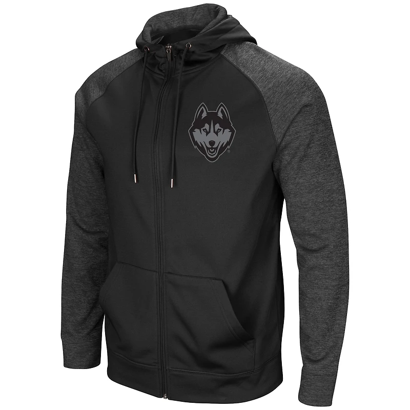 Men's Colosseum Black UConn Huskies Blackout 3.0 Tonal Raglan Full-Zip Hoodie