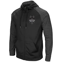 Men's Colosseum Black UConn Huskies Blackout 3.0 Tonal Raglan Full-Zip Hoodie