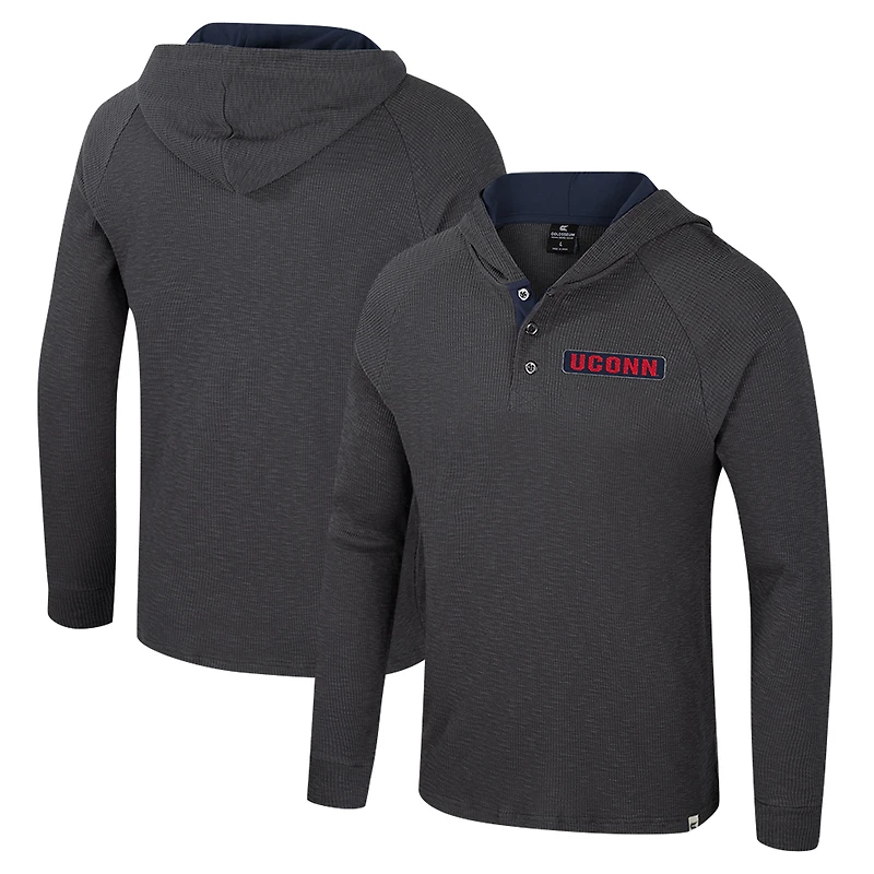 Men's Colosseum Charcoal UConn Huskies Dujour Ralgan Long Sleeve Henley Hoodie T-Shirt