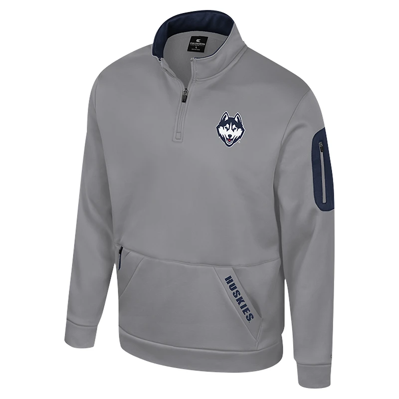 Veste polaire à fermeture éclair quart de tour Mainframe des Huskies l'UConn pour homme, gris Colosseum