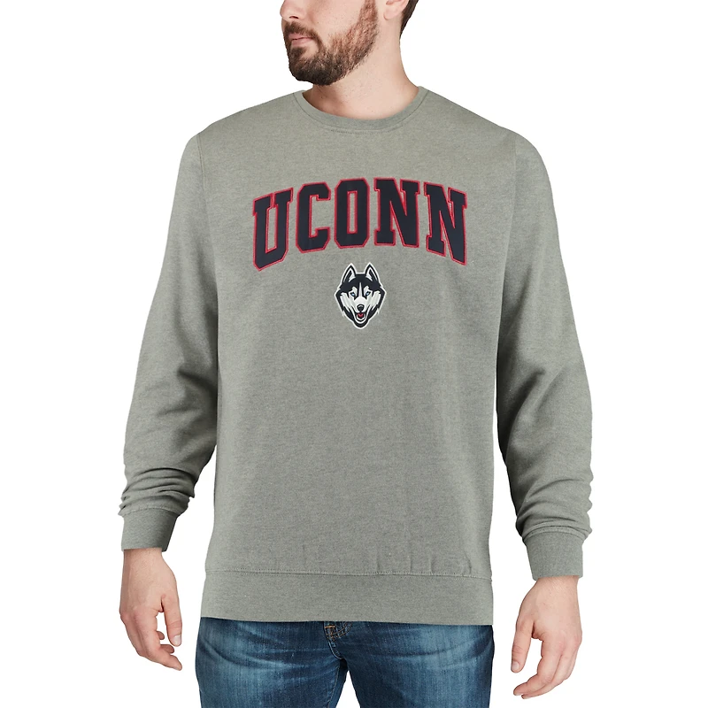 Men's Colosseum Heather Gray UConn Huskies Arch & Logo Crew Neck Sweatshirt